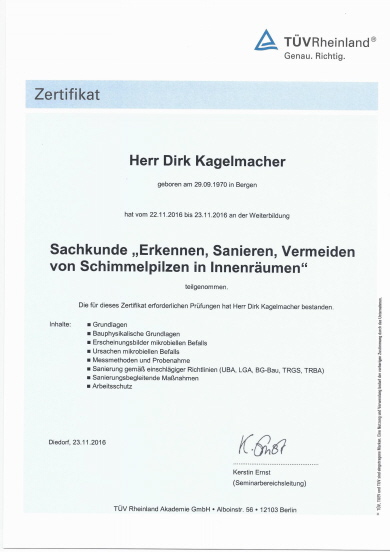 2016-Schimmelpilzsch&auml;den in Innenr&auml;umen - T&Uuml;V-Zertifikat