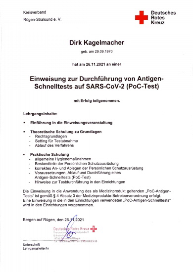 Antigen-Schnelltest-Einweisung