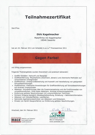 2011-Teilnahmezertifikat gegen Graffiti